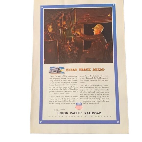 Vintage 1943 Union Pacific Railroad Clear Track Ahead Ad Advertisement - Picture 4 of 5